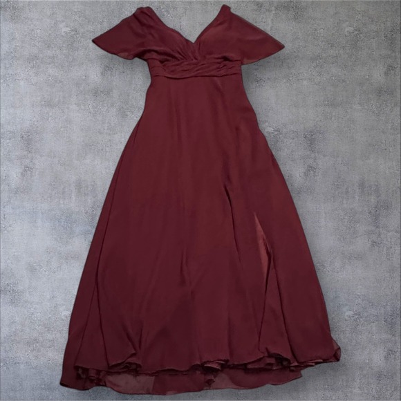 AZAZIE PAMELA Mulberry A-Line V-Neck Pleated Chiffon‎ Dress - Picture 9 of 16